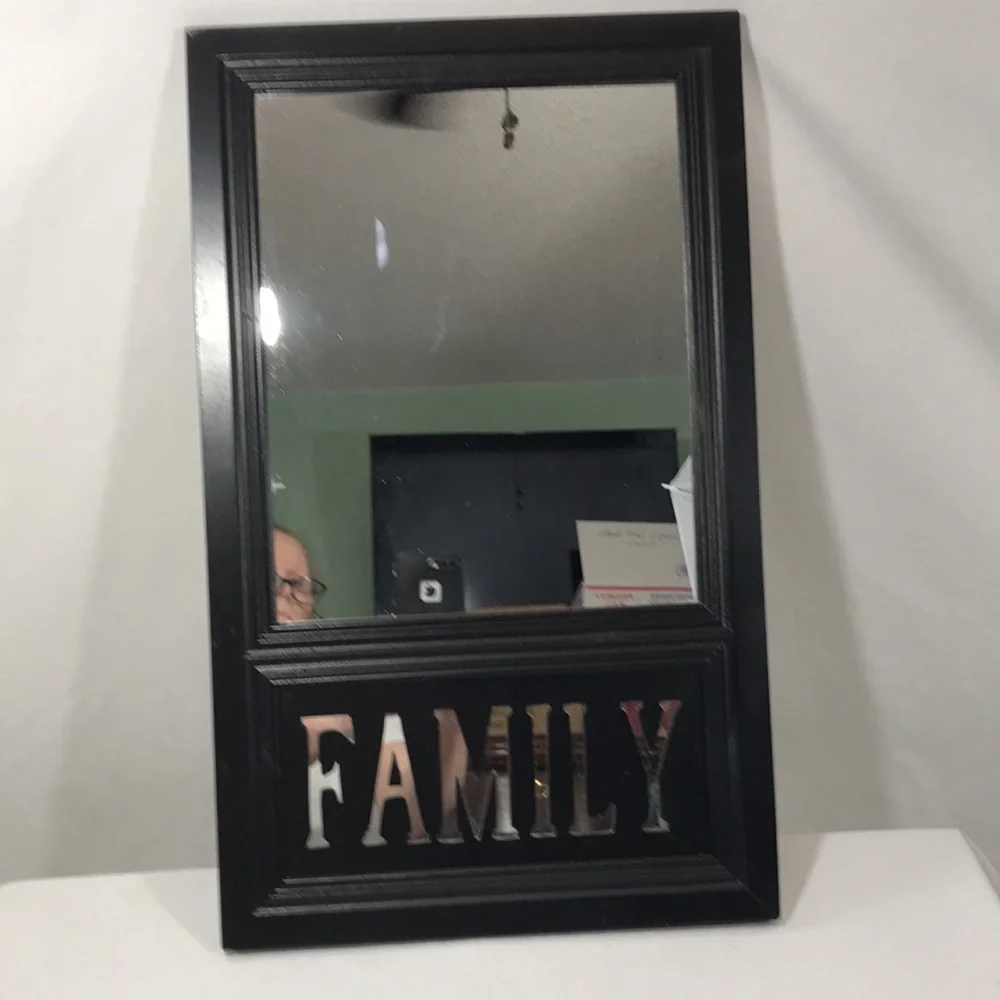 Wooden “Family” Cut-Out Decorative Hanging Mirror
